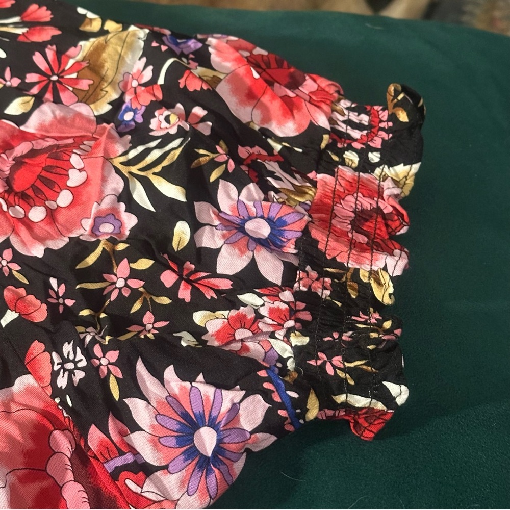Cynthia Rowley Womens 2X Stretch Black Floral Tunic V-Neck 3/4 Sleeve Blouse Top - Picture 7 of 12